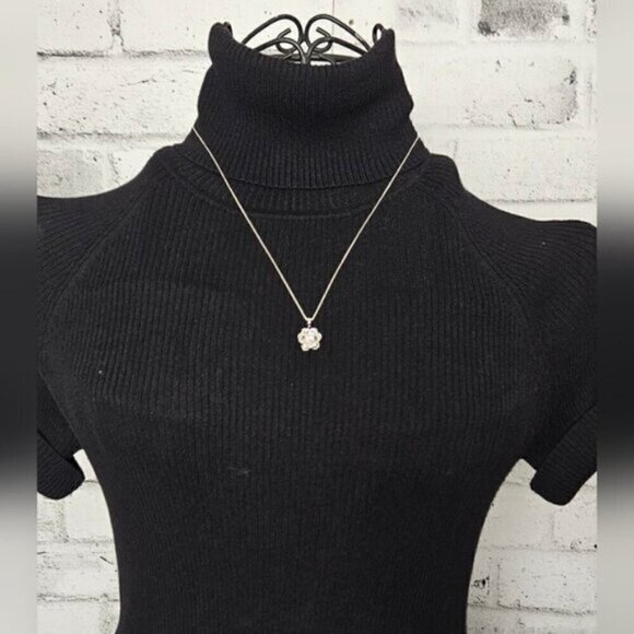 Sophia Fiori 925 Silver Flower Pendant Necklace w/ Pink Sparkle Stone - Picture 1 of 6